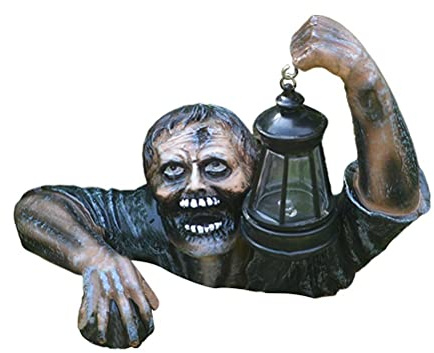 Zombi de Halloween con Luz de Linterna LED, Zombi de Resina 3D Que Se Arrastra hacia la Tumba Que Lleva Linterna LED, Lámpara de Estatuas de Jardín, Estatua de Miedo Muerto para
