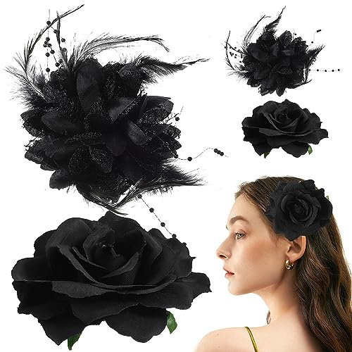 Beaupretty Blumen Haarspange Schwarz Blumen Haarspangen Halloween Haarspangen Damen Rosen Haarschmuck Festival Halloween Haarnadel 4 Stück