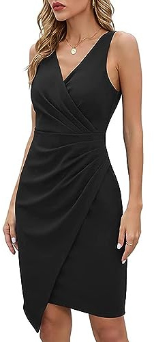 RPAEOY Vestito Senza Maniche Donna Elegante Abito Cerimonia Incrocio a V Asimmetrico Cocktail Drappeggiato Formale Vestiti Eleganti da Festa Matrimonio Ufficio