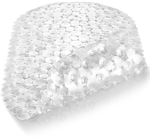 DOPROP Clear Pebbles Non Slip Shower Mats for Inside Shower Anti Mould Bath Mats for Bathroom Accessory with Suction Cups Holes Washable Safety Oval Shower Mats Pads Trays for Elderly Child,69x36CM