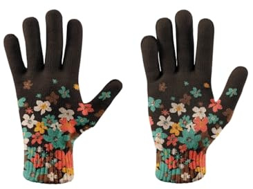 DELIGUO Thermo-Strickhandschuhe – Bunte Blumen-Strickhandschuhe, Warme Winter-Fahrradhandschuhe, Bedruckte Handschuhe, Winter-Touchscreen-Fäustlinge Für Herren Und Damen