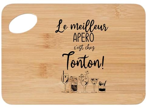 Planche à Découper Personnalisée Le Meilleur Apéro C'est Chez Tonton avec Design de Verres à Cocktail – Cadeau Original pour Tonton, Dimension 20x30cm