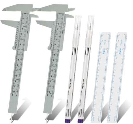 6pcs Eyebrow Tools 2pcs Eyebrow Measuring Ruler Vernier Caliper 2pcs Microblading Skin Marker Pen 2pcs Paper Ruler Eyebrow Permanent Makeup Position Mark Tools for Eyebrow Lips