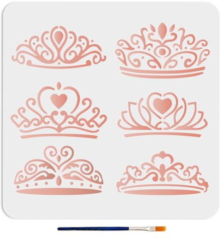 MAYJOYDIY Prinzessinnen Kronen Schablone 30×30cm Verzierte Tiara Malschablonen Mit Pinsel Wiederverwendbare Vorlage Zum Malen Für Handwerkskunst Auf Fenster Wand aus Holz Stoff Dekoration