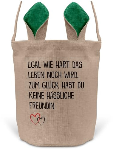 22Feels Freund Paar Osterkorb mit Henkel Ostergeschenk Tragetasche Ostern Deko Osternest Körbchen Hasenohren (Beige/Grün)