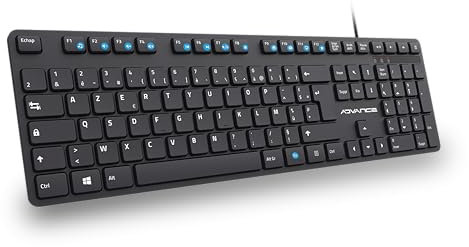 AD ADVANCE Workmate : Clavier Filaire AZERTY 105 Touches/Touches silencieuses/Hauteur réglable/Cable USB 1,45 M/PC, Portable, Ordinateur, Windows, Mac OS - Noir