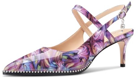 Castamere Mujer Correa Tobillo Slingback Pumps Medio Gatito Heel Sandalias Dedo del pie Puntiaguada Punta Cierre con Hebilla Zapatos 6.5 CM Heels