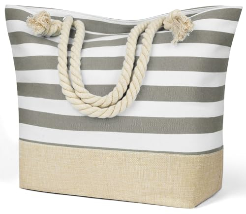 flintronic Große Strandtasche mit Reißverschluss und Innentasche Wasserdicht Strandtasche, Einkaufstasche Shopper für Damen, Schultertasche Einkaufstasche