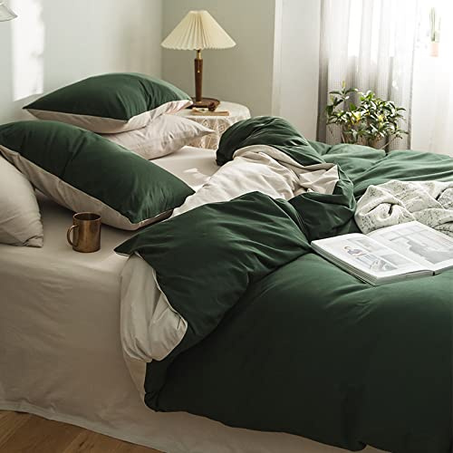 Lanqinglv Bettwäsche 220x240 Grün Beige Wendebettwäsche Set aus Mikrofaser,Einfarbig Bettbezug Deckenbezug mit Reißverschluss und 2 Kissenbezug 80x80cm,Oeko-Tex Zertifiziert