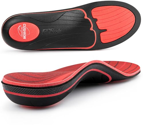 PCSsole Semelles Orthopédiques pour Pieds Plats, Fasciite Plantaire Hommes,Douleur au Pied, Semelle Voûte Plantaire, Épine Calcanéenne, Semelles confort pour Hommes et Femmes.Rouge(29.5cm)