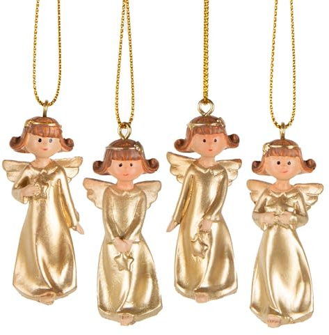 4 goldene Engel zum Aufhängen 5 cm, Schutzengel Anhänger, Weihnachtsengel als Baumanhänger Baumschmuck Weihnachten edel, Klassische Engelfiguren Gold