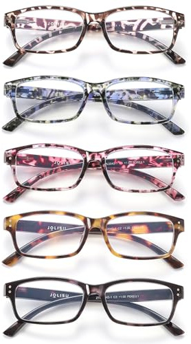 JOLISU Lesebrille für Damen und Herren – 5er-Pack stilvolle Damen-Lesebrillen für den Computer mit Federscharnier – Blaulichtfilterbrille gegen Augenbelastung 1.0