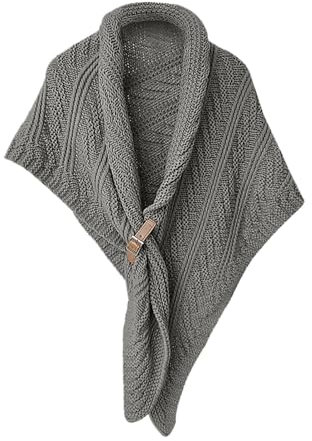 Damen Dreieckschal Schultertuch Schal Poncho Cape Herbstschal Winter Gestrickt Warm Dekorativ Umschlagtuch Winterschal Halstuch Kopftuch Dreieckstuch Strickwolle Strickschal für (Grey, One Size)