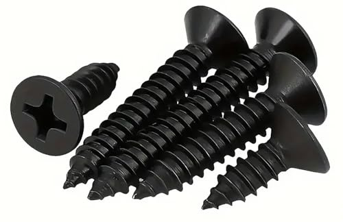 EBAIJQUO M3*25mm Phillips Flat Head Wood Screws Black Xylan Coated Carbon Steel Self-Tapping Screws Full Thread for Wood/Sheet-Metal/plasterboard(100pcs)