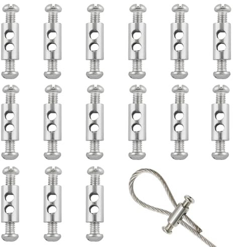 XENQITO 15 Pcs Filo Corda Mollette Set Morsetto Fune Funi Metalliche in Acciaio Inossidabile Clip per Fune Metallica a Doppio orifizio per Funi Metalliche e Cavi di Diametro 1-2 mm