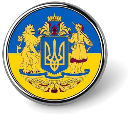 Flagge der Ukraine mit Wappen, runde Brosche, Anstecknadel, Anstecknadel, Krawatte, Anzug, Kleid, Accessoires für Männer und Frauen, Hochzeit, Geburtstag