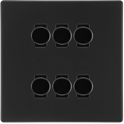BG Matt Black Screwless Flat Plate 6 Gang Trailing Edge LED Dimmer Light Switch 2 Way Custom Switch