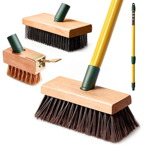 BLUEMARS 3-in-1 Wire Broom Weed Brush Garden Brush Set – Telescopic 81-140cm Pole with Nylon, Wire & Gap Brushes for Removing Weed, Moss, Algae, Garden, Outdoor Floor Scrubbing, and Patio Cleaning