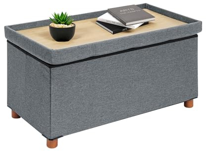 Bonlife Sitzbank mit Stauraum，klappbare Sitztruhe, Aufbewahrungsbox, Fußbank, Rechteck, für Flur, Wohnzimmer und Schlafzimmer, Grau, 76x38x38 cm