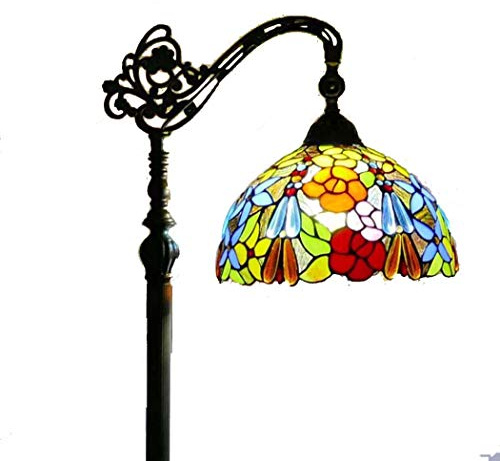 ERoomQ Tiffany Style Arched Floor Lamps Stained Glass Floral Design Floor Uplighter for Livingroom Bedroom Studyroom Decoration Floor Lights,Foot Switch Standing Light,E27,B (A)