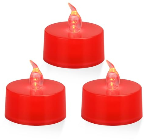 ERTYUI 12 Stück LED-Teelichter, rotes Licht, roter Sockel