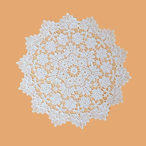 YKAFADE 8 Stück 30cm Runde Bestickte Tischmatte, Spitzendeckchen Handarbeit Geklöppelt Weiße Häkeldeckchen Tischdecke Untersetzer Spitze Tischläufer für Küche, Esszimmer,Party Hochzeit Heimdekoration