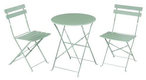 eSituro Balkonmöbel 3-teilig, Bistrotisch mit 2 Stühlen, Gartenmöbel Terrassenmöbel Set klappbar, Sitzgruppe Outdoor Garten Balkon, Metall, Grün