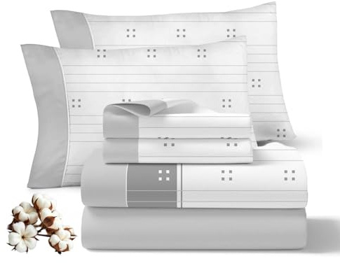 Viuda de Tolra | Juego de Sábanas 4 Piezas Gris para Primavera/Verano 100% Algodón para Cama 180 cm | Incluye Sábana Encimera, Bajera Ajustable y 2 Funda Almohada | Modelo Dulce