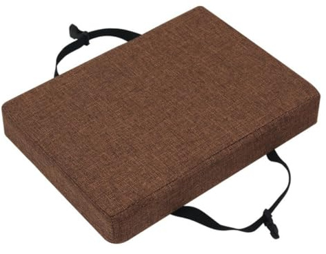 Haklein Square Stool Cushion Cover for Sedentary People, 3cm/5cm/8cm High-Density Foam Booster with Fixing Strap, Breathable Linen Chair Bench Seat Pad, Removable and Washable (Coffee,L38*W35*H8cm)