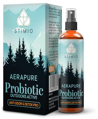 Stimio OUTDOOR ANTI ODOR & DETOX Spray – Probiotischer Geruchsentferner & Enzymreiniger | 100 ml für Wanderschuhe, Zelt, Angeln, Outdoor-Toilette, Rucksack, Trecking-Schuhe | Biologisch & effektiv