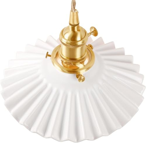 Shenmoyl Pendelleuchte Esstisch, Hängelampe Vintage Gold, Esstischlampe Hängend Höhenverstellbar Für Küche Esszimmer Schlafzimmer Wohnzimmer Weiß Plissiert