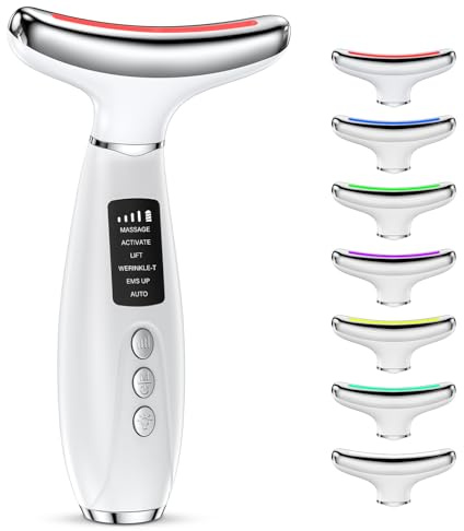 Ehomfory Massaggiatore Viso Lifting Antirughe:Dispositivo di Bellezza 42℃ con 6 Modi 7 Colori LED EMS Lifting Gua Sha Rassodante Collo Viso,Luce Pulsata Visolux