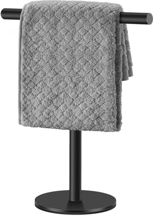 Toallero de pie – Soporte de toalla de acero inoxidable en forma de T para encimera | Soporte de toalla de tela independiente para baño y de cocina, soporte de metal para