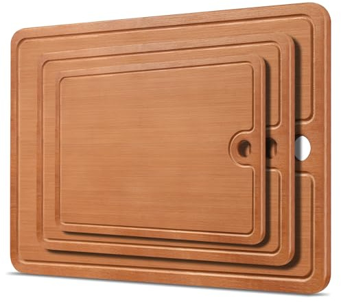 Planche à découper en bois 100 % bambou XXL – 3 planches en bois épaisses antibactériennes – Planche à découper massive avec rainure à jus – Planche à découper en bois 45 x 30 x 2 cm – Alternative à