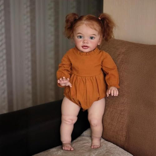 ROSHUAN Big Reborn Kleinkind-Mädchen, 66 cm, stehend, lebensecht, realistisch, Babypuppe, Kleinkind, Mädchen, Augen, offen, weicher Tuch, Körper, echte Größe, Babypuppen, verwurzeltes Haar