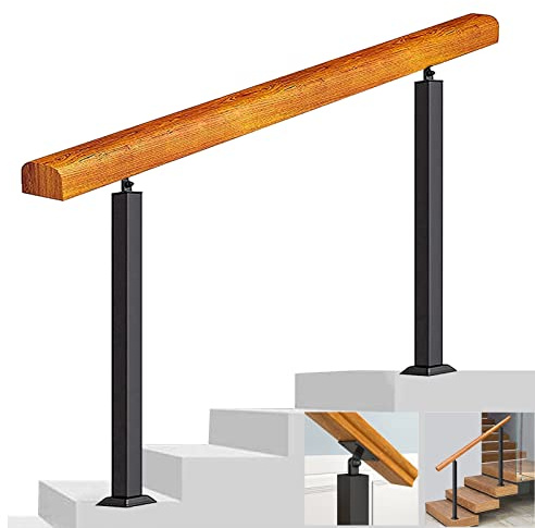 Liyadolaam Stair Railing for Indoor and Outdoor, 2 Posts, Stair Rail Bannister Entrance Railing Wood and Metal Wrought Iron Transitional Handrail Picket, Fit 1 2 3 4 5 Steps(Height 90cm,Length 80cm)