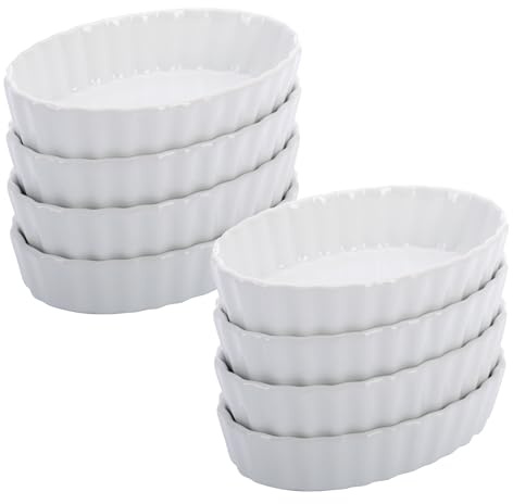 Westmark 8 Bols de Service pour Crème Brûlée – Bols ovales en Porcelaine pour Servir Desserts, Noix et sauces – Compatible Four/Micro-Ondes, 12,6 x 8,2 x 3 cm, 233022E3