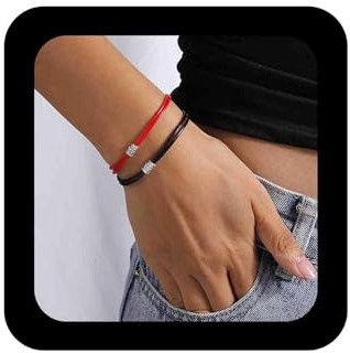 Enautoabs Vintage Rosso Nero Bracciale In Pelle Regolabile Doppio Intrecciato Bracciali Corda Mano Catena Gioielli Per Le Donne 2pcs