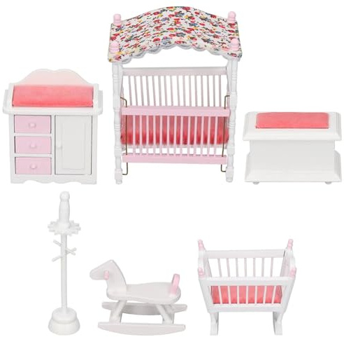 AWJUWHBJ Ensemble de meubles miniatures réalistes pour chambre de bébé pour les amateurs et les collectionneurs de maisons de poupée en bois