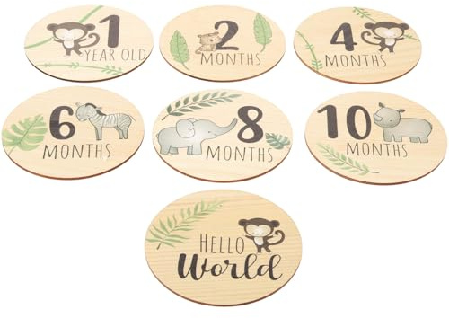 7 Stück Rundes Holz Karten als Meilensteinkarten Einschulung Deko | Holz, für Wachstum und Fotos, Chic, Fashionable, Unique, Delicate, Geschenk zur Geburt