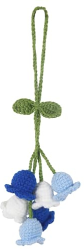 CEWUDA Crochet Flower Car Hanging Ornaments Blue Rearview Mirror Hanging Accessories for Women and Girls Cute Crochet Tulip Hanging Plant Decor for Decoration Pendant Car Accessories Pendant