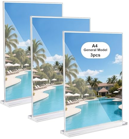 3 Stück Tischaufsteller A4 Acryl,a4 Aufsteller Plexiglas T-Ständer, Doppelseitig Tischständer, Transparent Preisschilder Aufsteller für Menükarten Getränkekarte, Prospekte, QR Code, Messestand, Büro