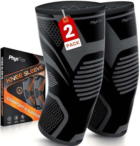 Knee Brace for Pain Relief - 2 Pack Knee Compression Sleeves for Men and Women - Support for Weightlifting, Gym, Workout, Volleyball - Meniscus Tear, ACL, Arthritis (Vortex, Black/Gray, Medium)