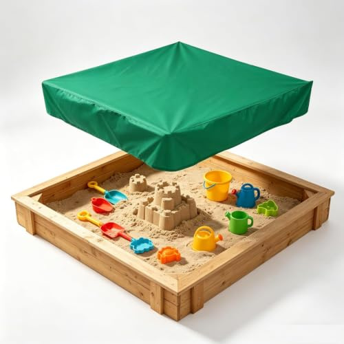 Tissting Sandkastenabdeckung Quadratisch Mit Zugband - wasserdichte Sandkastenabdeckung aus Oxford Stoff Für Draußen, Ideal Für Sandkasten Und Gartennutzung (120X120cm)