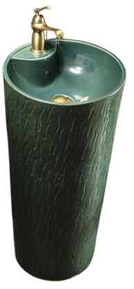 Piédestal peu encombrant Lavabo sur pied vert sculpté avec robinet et bonde for terrasse extérieure