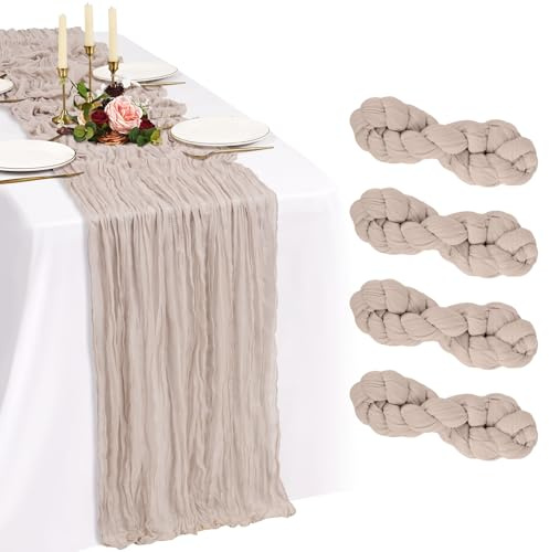 Showgeous Graubraun Käsetuch Tischläufer Extra Breit 90x300cm | 4 Stück Boho Tischläufer Abwaschbar Romantische Rustikale Tischdekorationen für Hochzeit Party Geburtstag Feiertag Zuhause