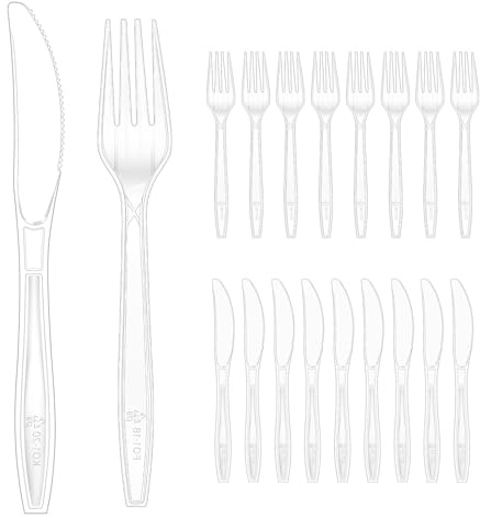 ALEXPRE 200 Pack Reusable Clear Plastic Cutlery Set