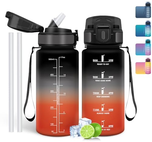 Mulbijeo Borraccia 500 ML, Borraccia Palestra senza BPA Indicatore Tempo, Borraccia Sportiva Motivazionale Plastica, con Cannuccia