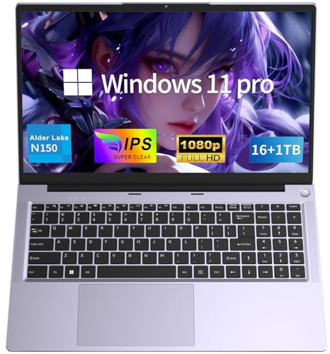 NAIKLULU 15,6 Pulgadas Ordenador Portátil Procesador N150 (1,2 a 3,6 GHz), 16GB RAM 1TB SSD Laptop 2026 Pc Portátil Computer, Full HD 1920x1080P, Batería 6000mAh,Teclado retroiluminado