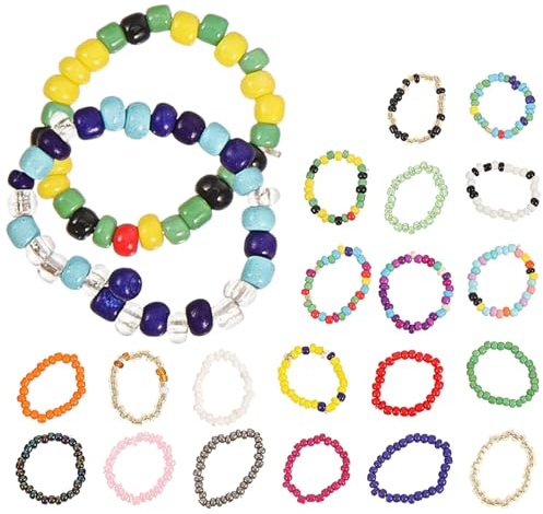 Artibetter Perlenringe Elastisch Bunt – 21 Stück Kreative Fingerringe aus Kunststoff für Damen und Mädchen für Sommer und Festivalschmuck Zufällige Farbe